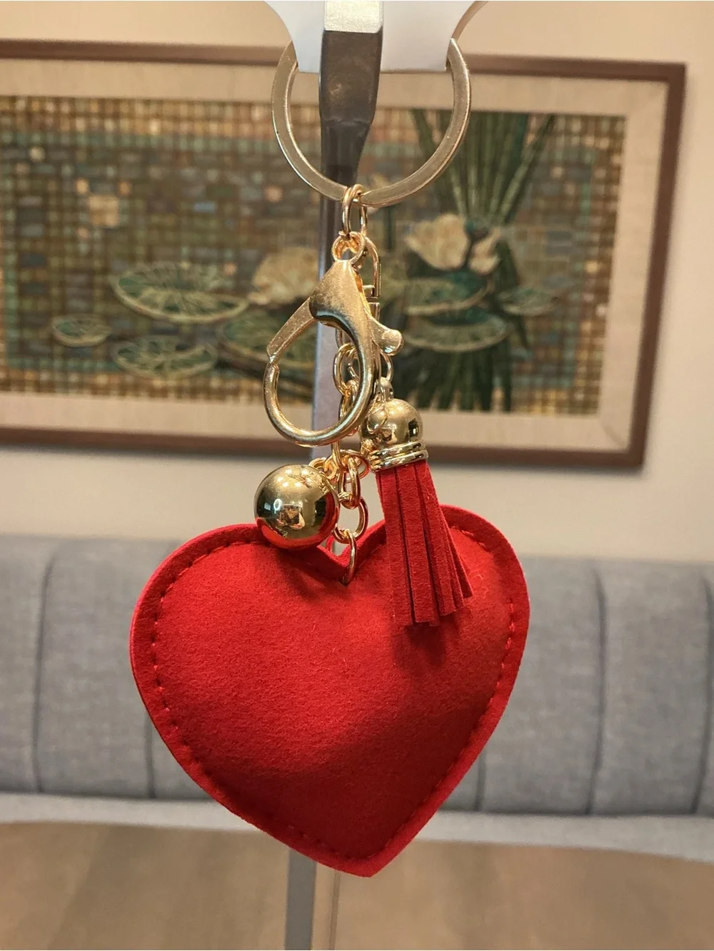 Sparkling Puffy Red Heart Love Keychain/Bag Charm with Gold Accents NWT